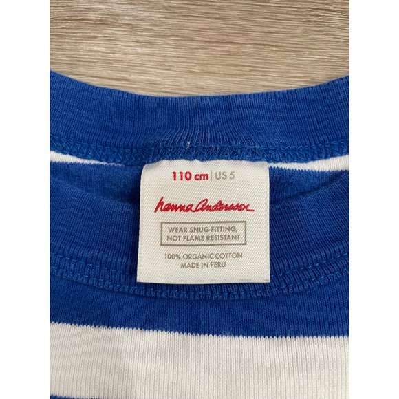 Hanna Andersson Short John Pajama Set Indigo Blue White Stripes Size 110 US 5 - Picture 3 of 8